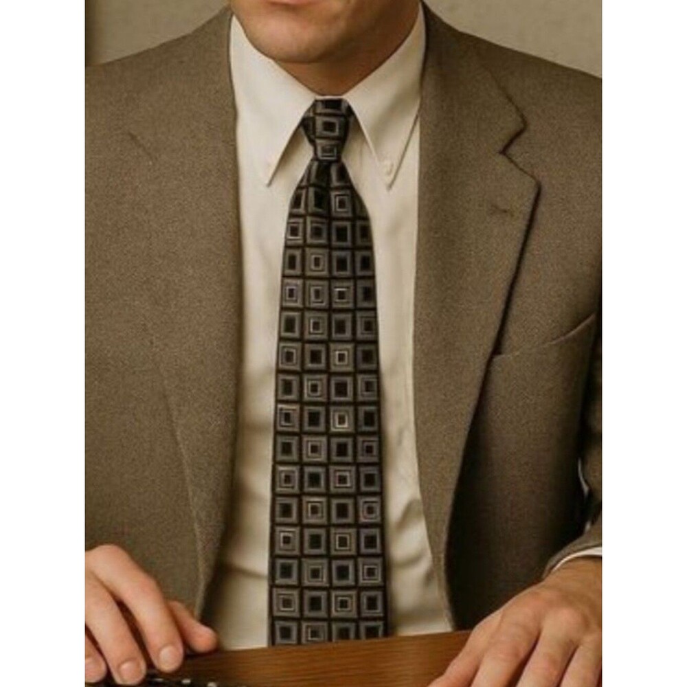 Black & Gray Geometric Silk Tie Contemporary Office Party Interview